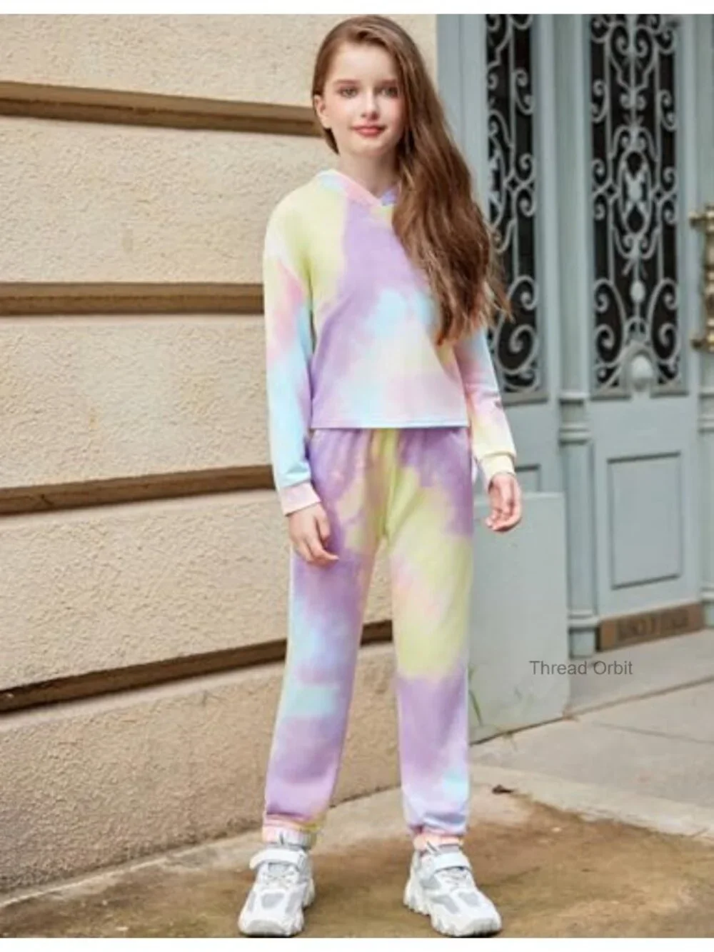 Girls Tie Dye 2 Piece Tracksuit Set Pullover Hoodie and Sweatpants with Pockets